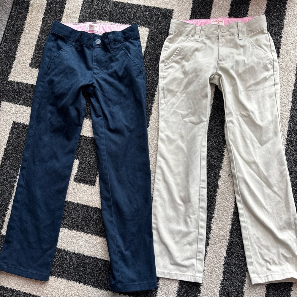 2 Pk Cat & Jack Girls Uniform Pants Khaki & Navy Straight Leg Size 7